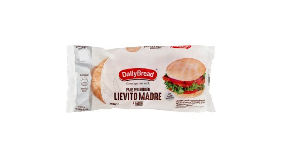 DailyBread Pane per Burger Lievito Madre Panini 4 x 90 g