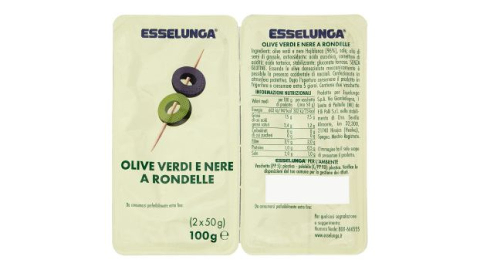 Esselunga Olive verdi e nere a rondelle 2 x 50 g