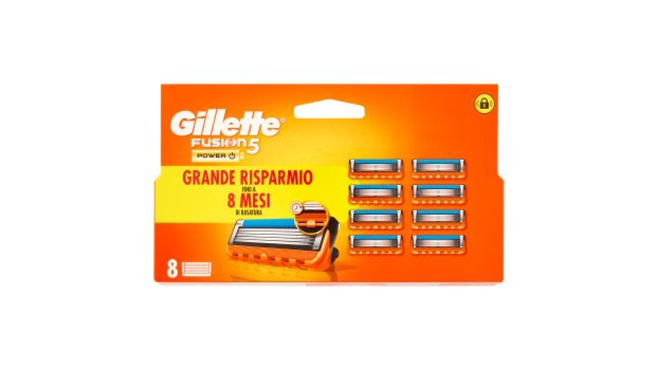 Gillette Fusion5 Power Lamette di ricambio per Rasoio da Uomo, 8 Ricariche