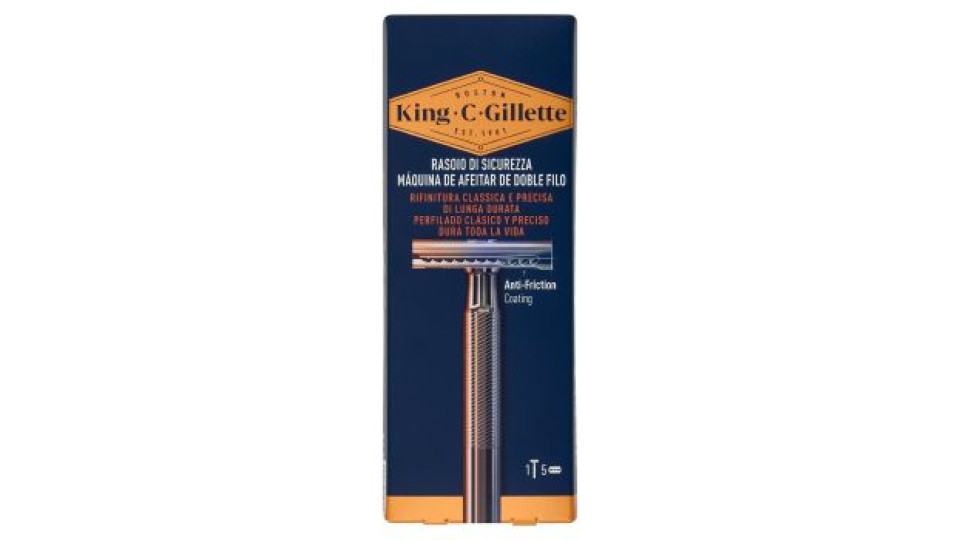 King C. Gillette Rasoio di Sicurezza Uomo Manico + Lame di Ricambio per Rasoio da Uomo 5 Ricariche