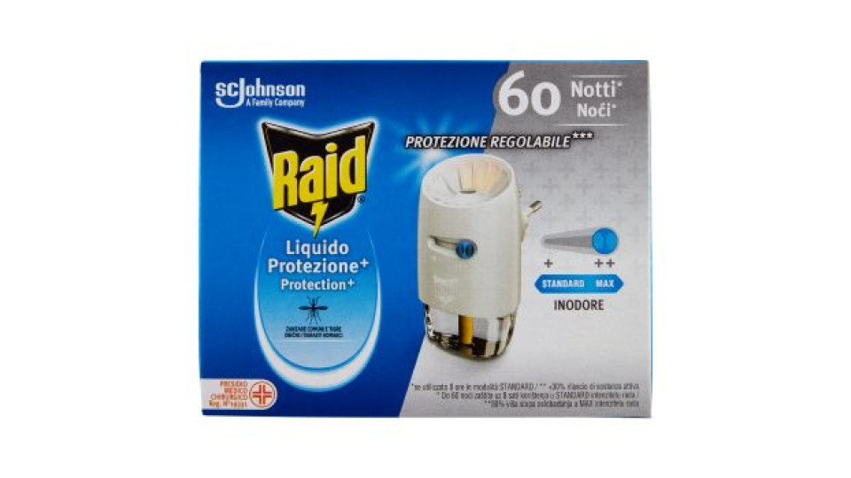 Raid Liquido Elettrico Protezione +, Confezione da 1 Base e 1 Ricarica 60 Notti, 36 ml