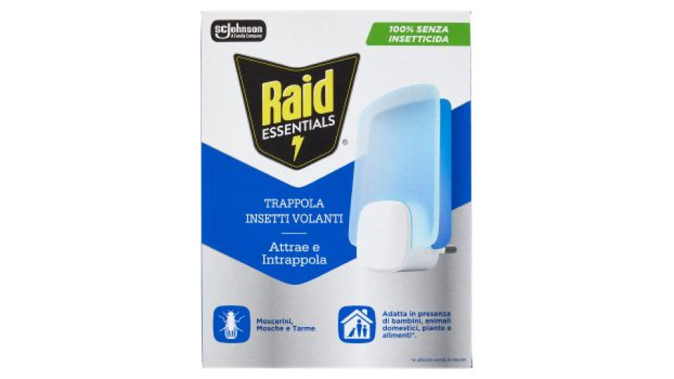 Raid Essentials Trappola Insetti Volanti; Moscerini, Mosche e Tarme, 100% Senza Insetticida, 1B+1R