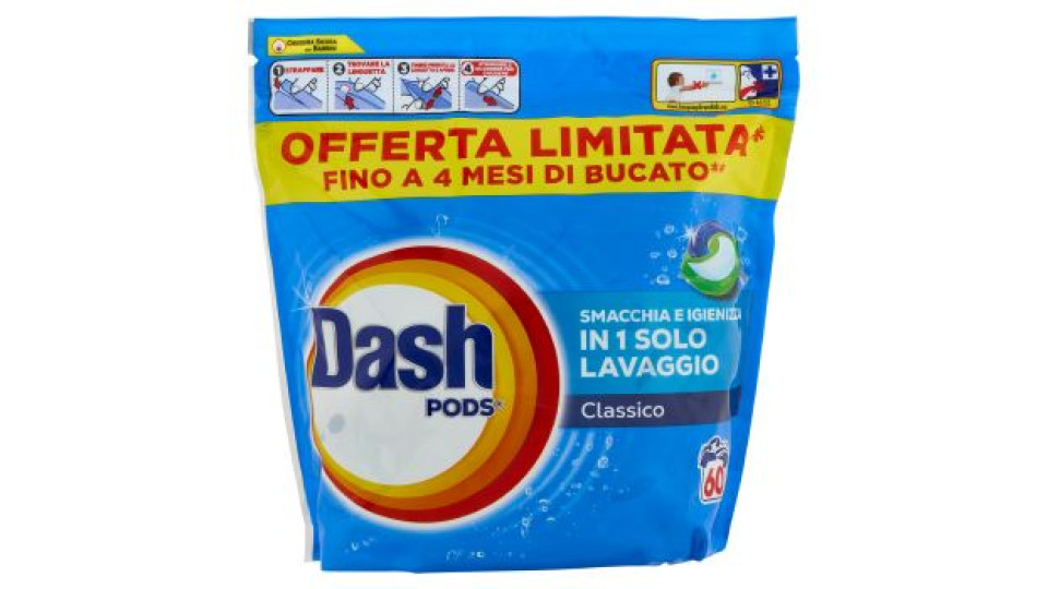 Dash Pods Detersivo Lavatrice In Capsule, Classico, 60 Lavaggi 1086 g