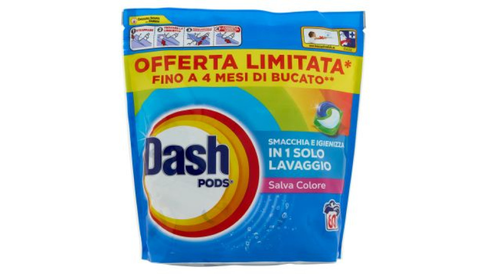 Dash Pods Detersivo Lavatrice In Capsule, Salva Colore, 60 Lavaggi 1038 g