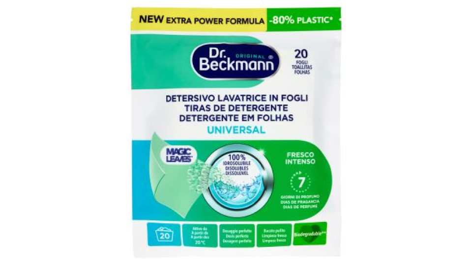 Dr. Beckmann Detersivo Lavatrice in Fogli Universal Magic Leaves 20 Fogli 80 g