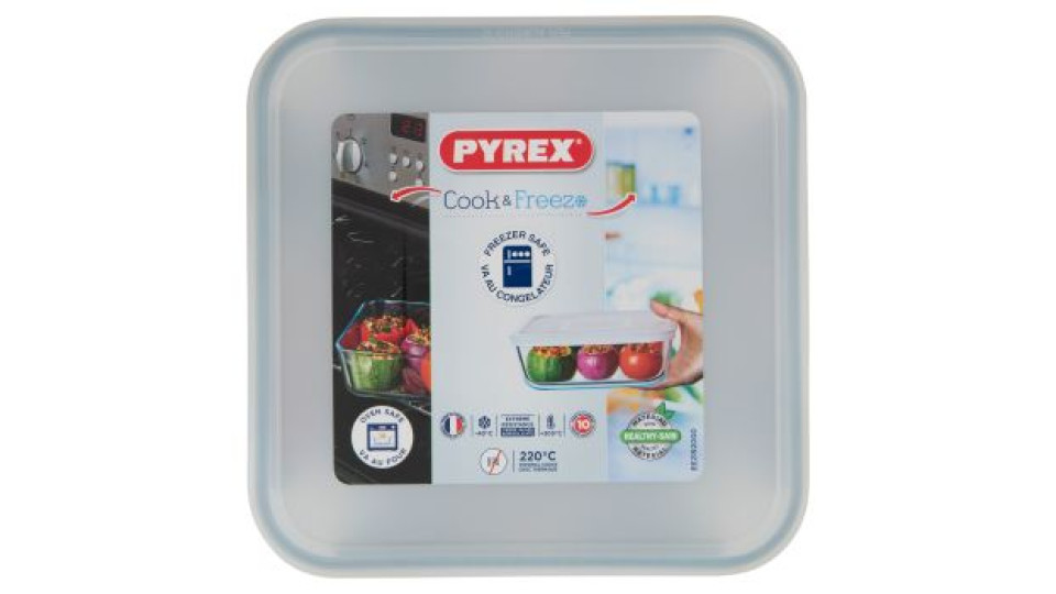 Pyrex Cook & Freez Contenitore in Vetro con Coperchio 20x20x7 cm 2-3 Porzioni 2 L