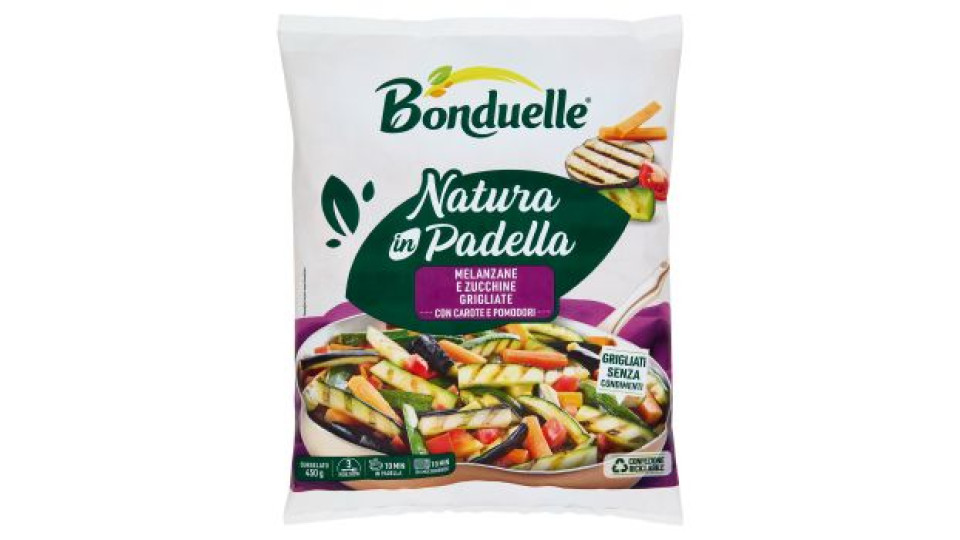 Bonduelle Natura in Padella Melanzane e zucchine grigliate con carote e pomodori Surgelato 450 g