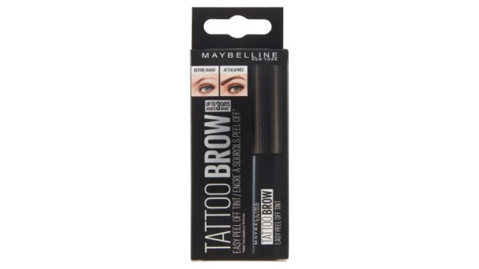 Maybelline New York Tinta Sopracciglia Tattoo Brow Peel-Off, Dura fino a 3 Giorni, Black Brown
