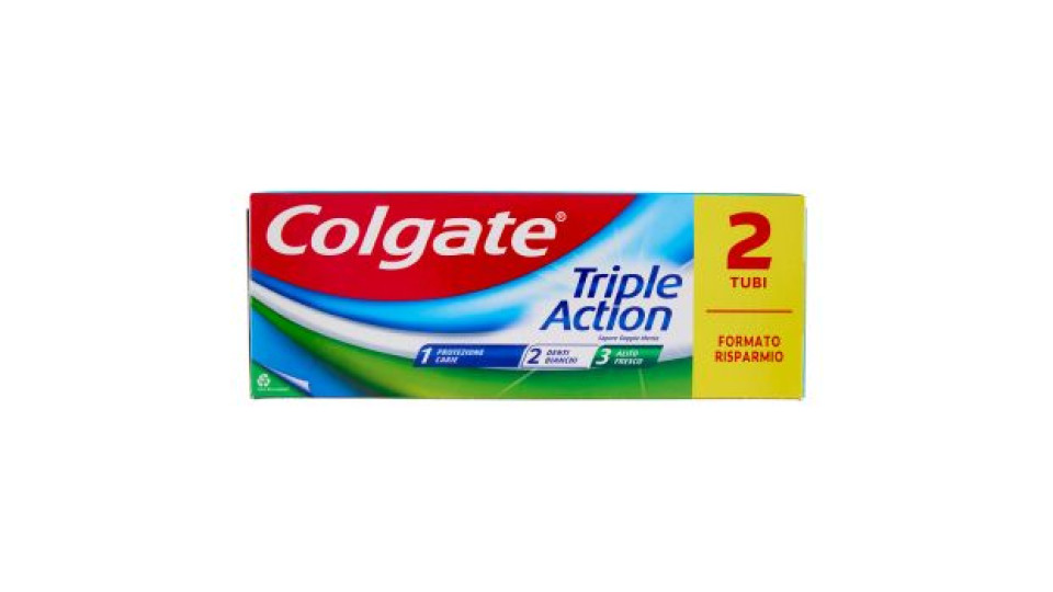 Colgate dentifricio Triple Action protezione carie 2x75 ml