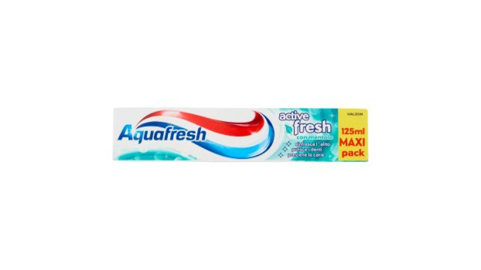 Aquafresh Active Fresh Dentifricio con mentolo Alito Fresco, Pulizia Attiva, previene le Carie 125ml