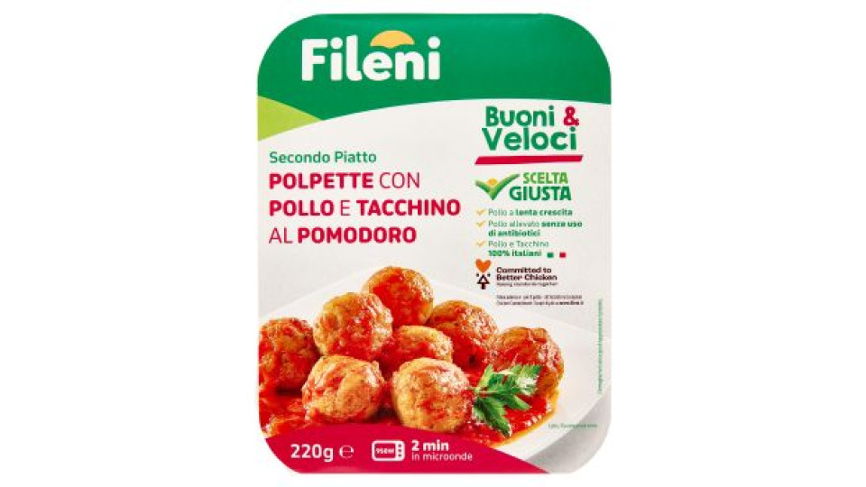 Fileni Buoni & Veloci Secondo Piatto Polpette con Pollo e Tacchino al Pomodoro 220 g