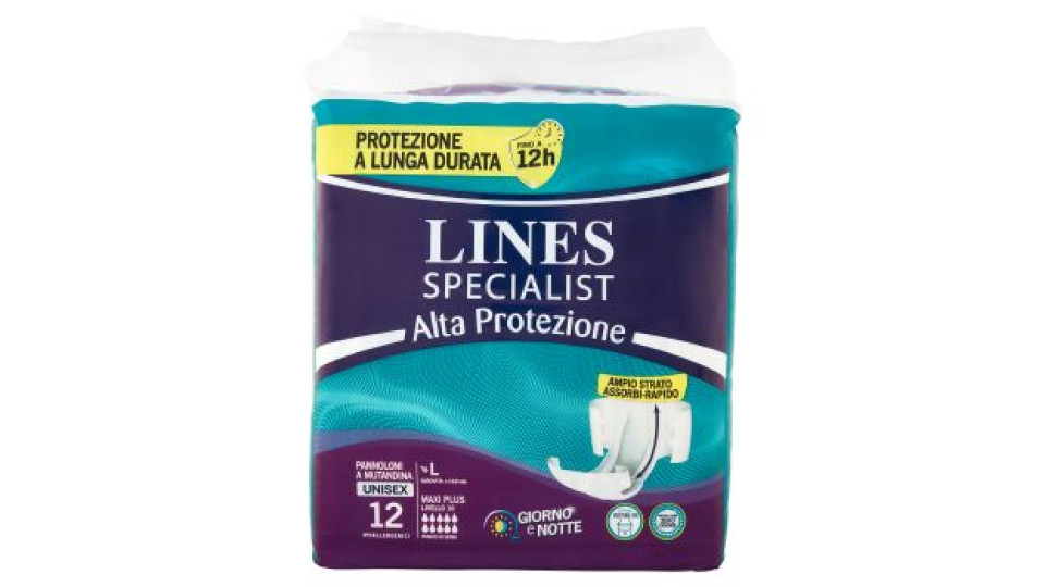 Lines Specialist Alta Protezione Pannoloni a Mutandina Unisex Tg. L Maxi Plus 12 pz