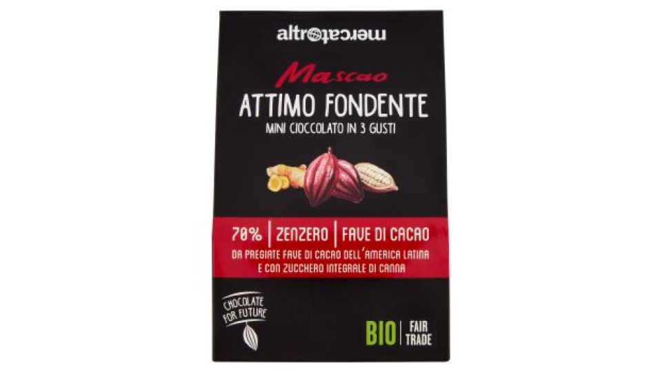 altromercato Bio Mascao Attimo Fondente Mini Cioccolato in 3 Gusti 70%, Zenzero, Fave di Cacao 130 g