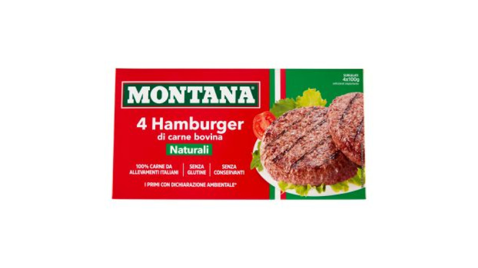 Montana 4 Hamburger di carne bovina Naturali Surgelati 4 x 100 g