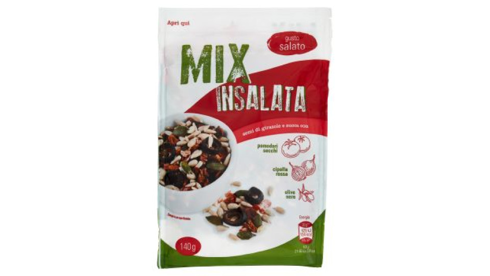 Mix Insalata semi di girasole e zucca con pomodori secchi, cipolla rossa, olive nere 140 g