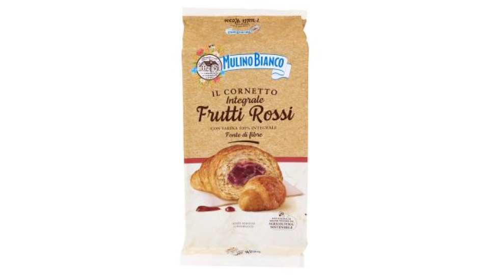 Mulino Bianco Cornetti Integrali Frutti Rossi Merenda con 100% Farina Integrale 6 pezzi 300g