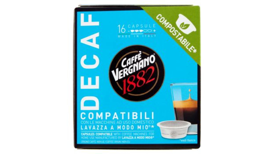 Caffè Vergnano 1882 Decaf Compostabile** Capsule Compatibili Lavazza a Modo Mio* 16 x 7,5 g