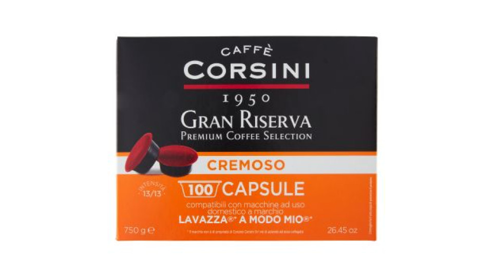 Caffè Corsini Gran Riserva Cremoso 100 Capsule compatibili con macchine Lavazza* A Modo Mio* 750 g