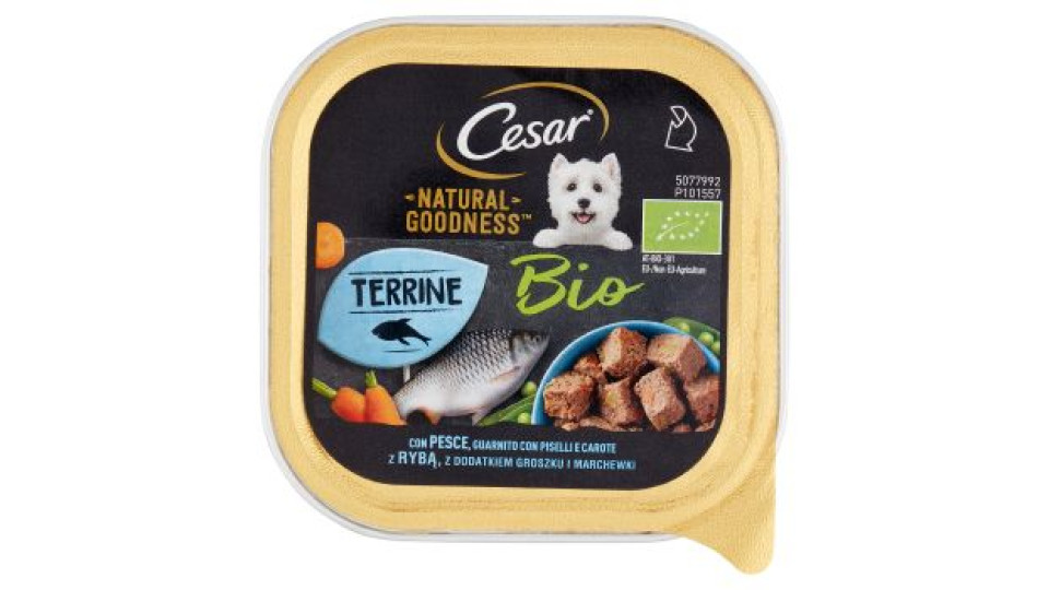 Cesar Natural Goodness Bio Cibo Umido Cane con Pesce Piselli e Carote 100 g