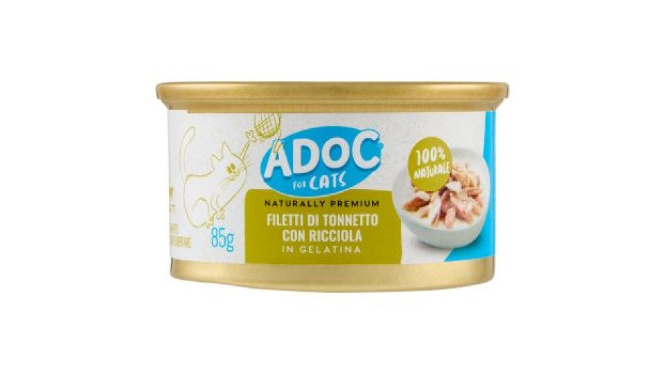 ADoC For Cats Naturally Premium Filetti di Tonnetto con Ricciola in Gelatina 85 g