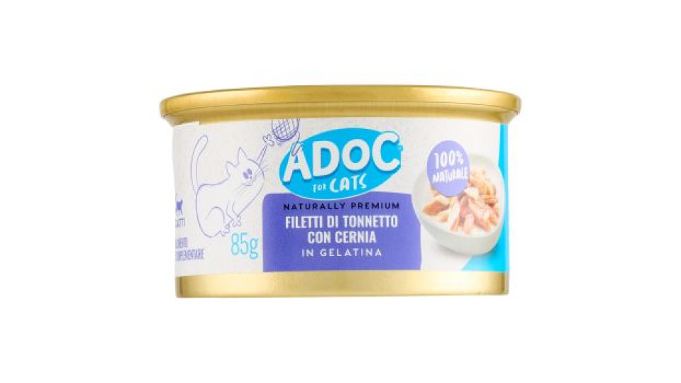 ADoC For Cats Naturally Premium Filetti di Tonnetto con Cernia in Gelatina 85 g
