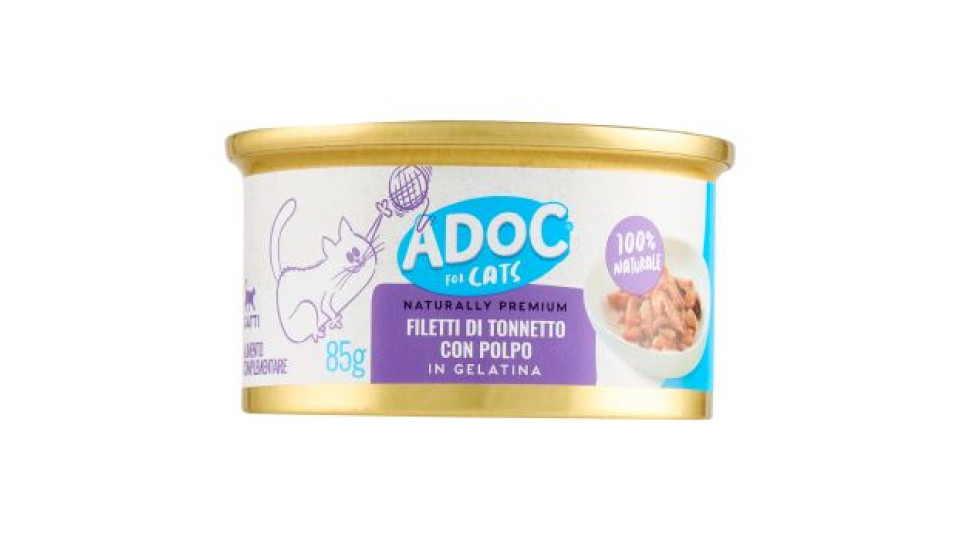 ADoC For Cats Naturally Premium Filetti di Tonnetto con Polpo in Gelatina 85 g