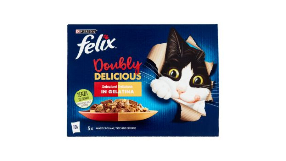 FELIX Doubly Delicious Selezioni Deliziose in Gelatina (Manzo/Pollame & Tacchino/Fegato) 10 x 85 g