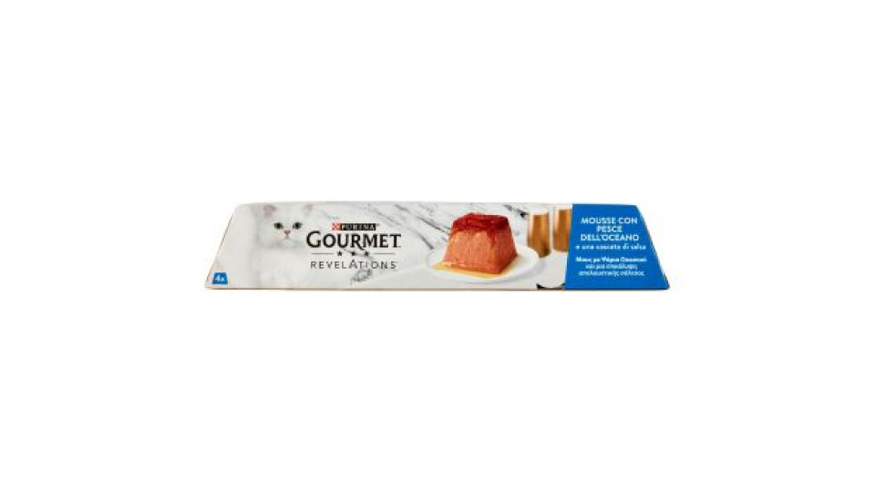 PURINA GOURMET Revelations Mousse con Pesce dell'Oceano e una cascata di salsa 4 x 57 g