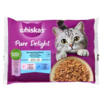 Whiskas Pure Delight Cibo Umido Gatto Bocconcini di Pesce in Gelatina con Salmone e Tonno 4 x 85 g