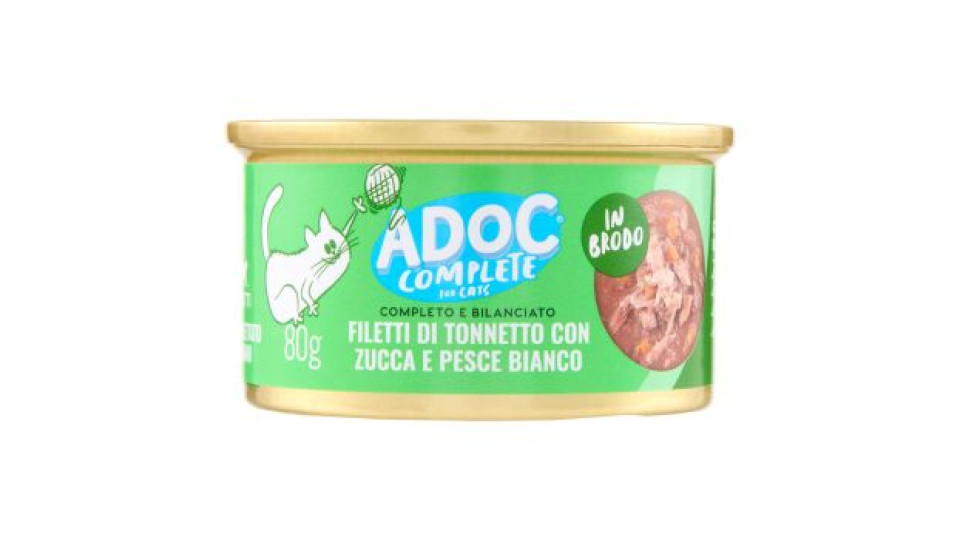 ADoC Complete For Cats Filetti di Tonnetto con Zucca e Pesce Bianco in Brodo 80 g