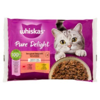 Whiskas Pure Delight Cibo Umido Gatto Succulenti Straccetti in Gelatina con Manzo e Pollo 4 x 85 g