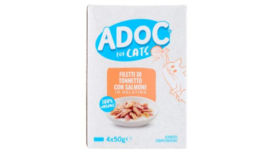 ADoC For Cats Filetti di Tonnetto con Salmone in Gelatina 4 x 50 g