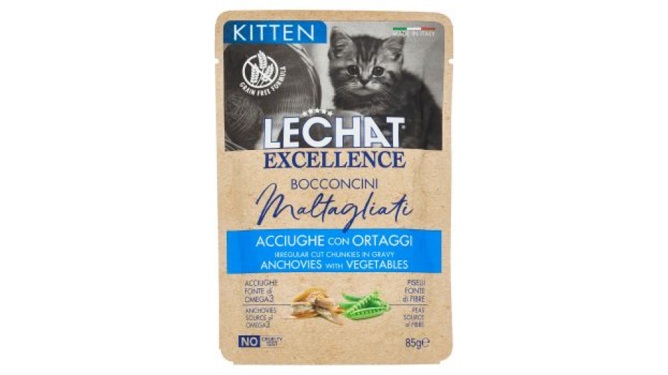 LeChat Excellence Kitten Bocconcini Maltagliati Acciughe con Ortaggi 85 g