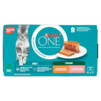 PURINA ONE Adult Terrine Pollo e Carote, Salmone e Carote 4 x 85g
