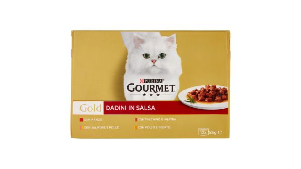 PURINA GOURMET Gold Dadini in Salsa Manzo/Salmone & Pollo/Tacchino & Anatra/Pollo & Fegato 12x85g