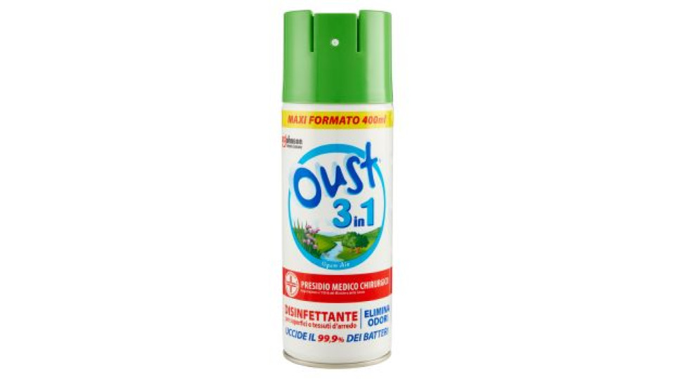 Oust 3 in 1 Spray Disinfettante per Superfici e Tessuti d'Arredo, Fragranza Open Air, 400ml
