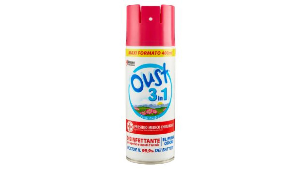 Oust 3 in 1 Spray Disinfettante per Superfici e Tessuti d'Arredo, Fragranza Floreale 400ml
