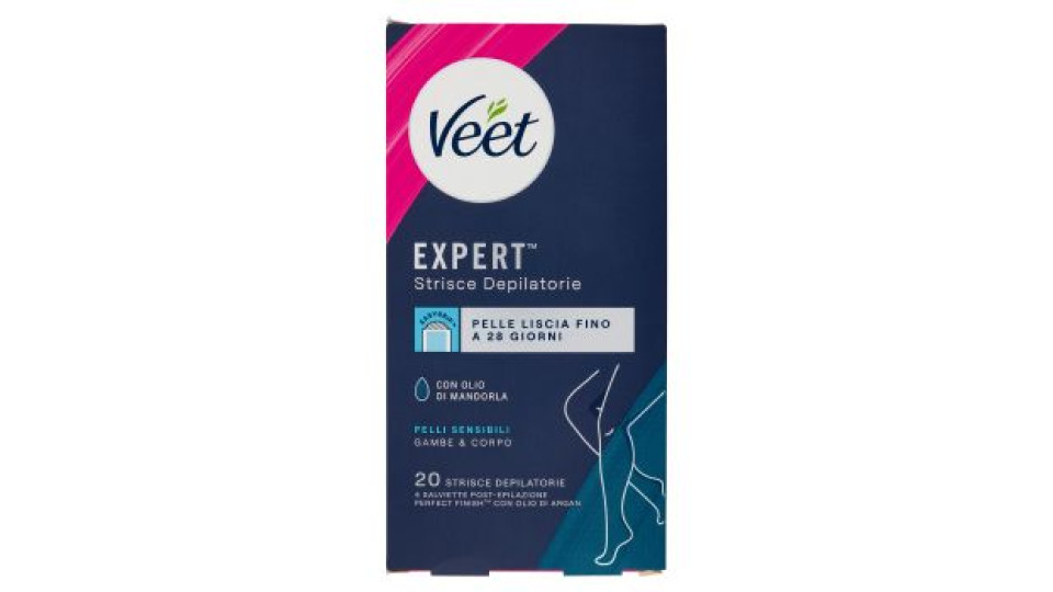 Veet Expert Strisce Corpo e Gambe Pelli Sensibili, 20 strisce