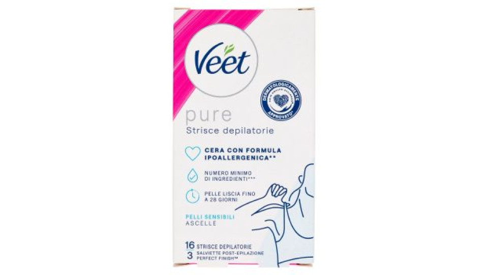 Veet Pure Strisce Ipoallergeniche Ascelle, Confezione da 16 Strisce