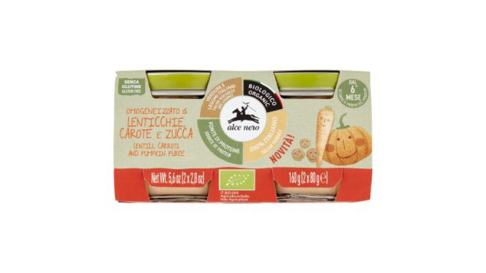 alce nero Omogeneizzato di Lenticchie, Carote e Zucca 2 x 80 g