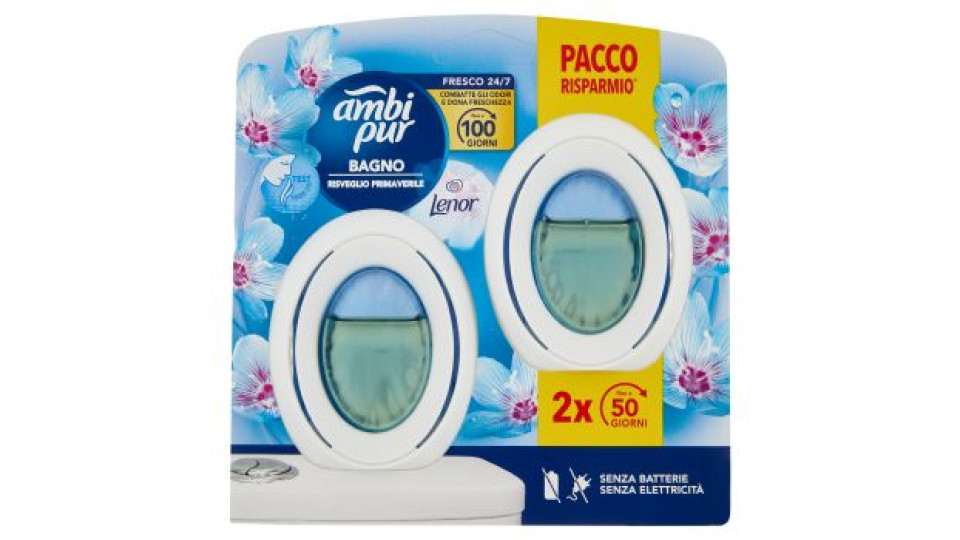 Ambi Pur Bagno Profumatore per Ambienti Elimina e Previene gli Odori, Risveglio Primaverile 2x7,5 ml