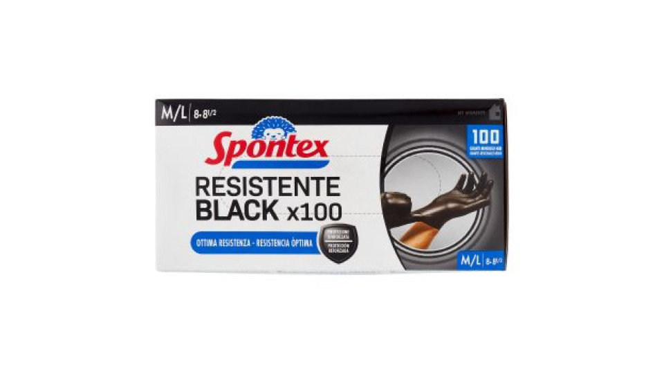 Spontex Guanti Usa&Getta Resistente Black x100 Taglia M/L