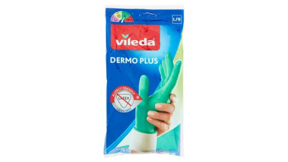 Vileda guanti casalinghi Dermo Plus in nitrile, anallergici senza lattice e polveri, taglia L