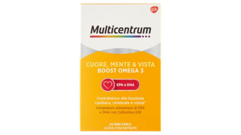 Multicentrum Cuore Mente e Vista Boost Omega3, Integratore EPA, DHA, CoenzimaQ10, 60 capsule 35 g