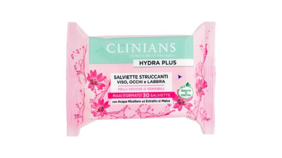 Clinians Hydra Plus Salviette Struccanti Viso, Occhi e Labbra 30 pz
