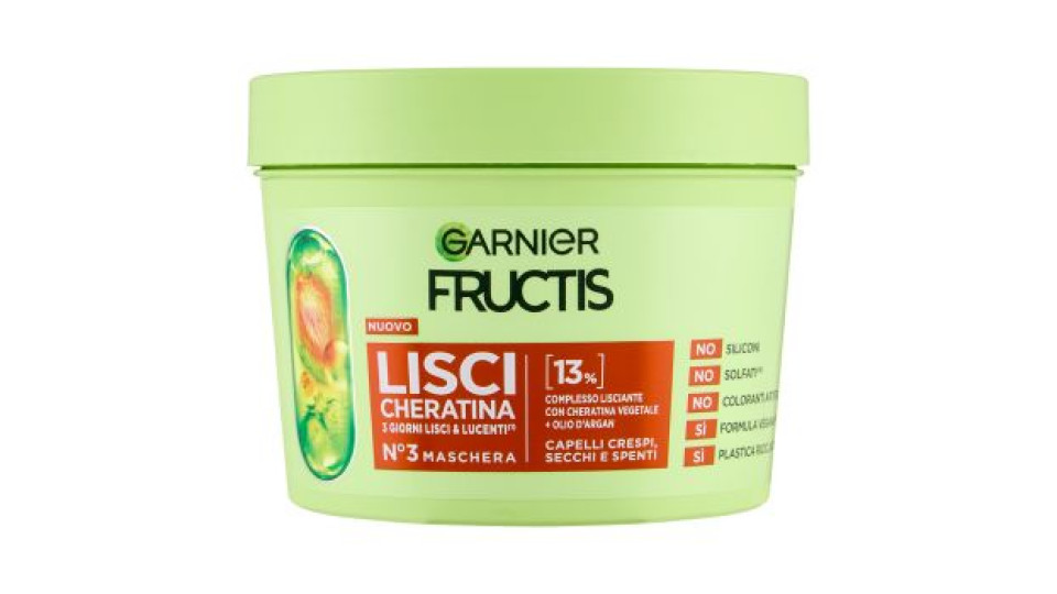 Fructis Lisci Cheratina N°3 Maschera, per Capelli Crespi, Secchi e Spenti, 370 ml