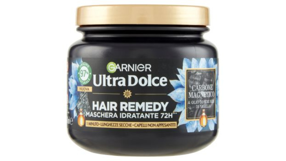 Garnier Ultra Dolce Hair Remedy Maschera per Capelli Idratante 72H Carbone Magnetico, 340 ml