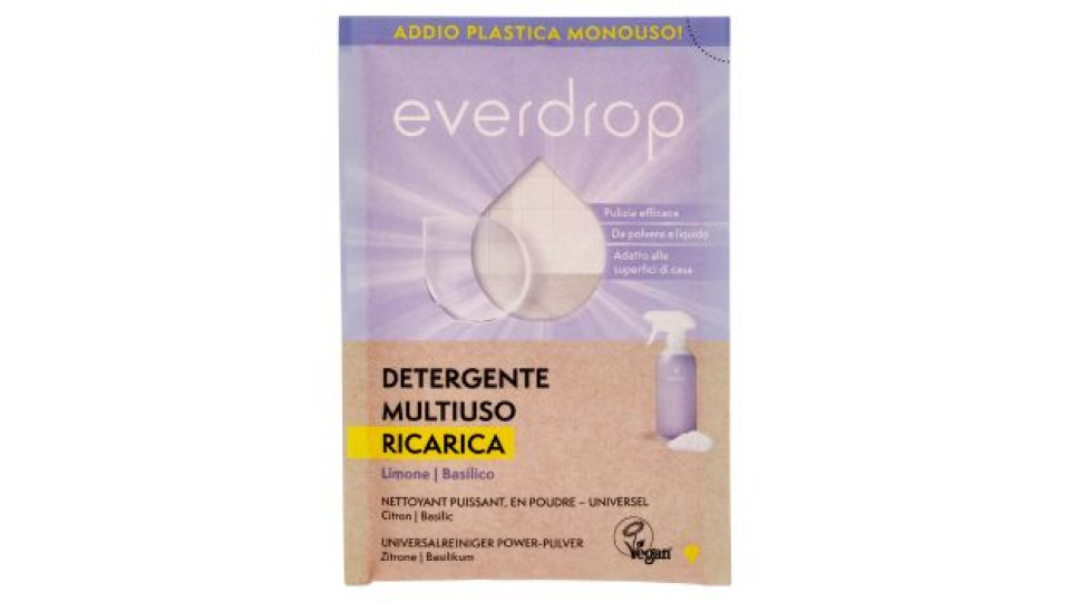 everdrop Detergente Multiuso Ricarica Limone - Basilico 30 g