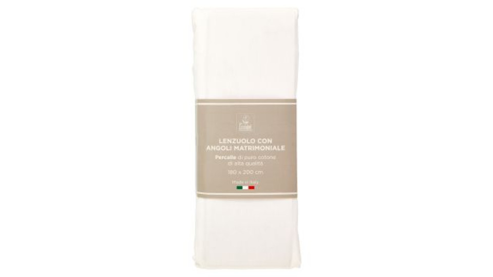 Lenzuolo con Angoli Matrimoniale Percalle Bianco 180 x 200 cm