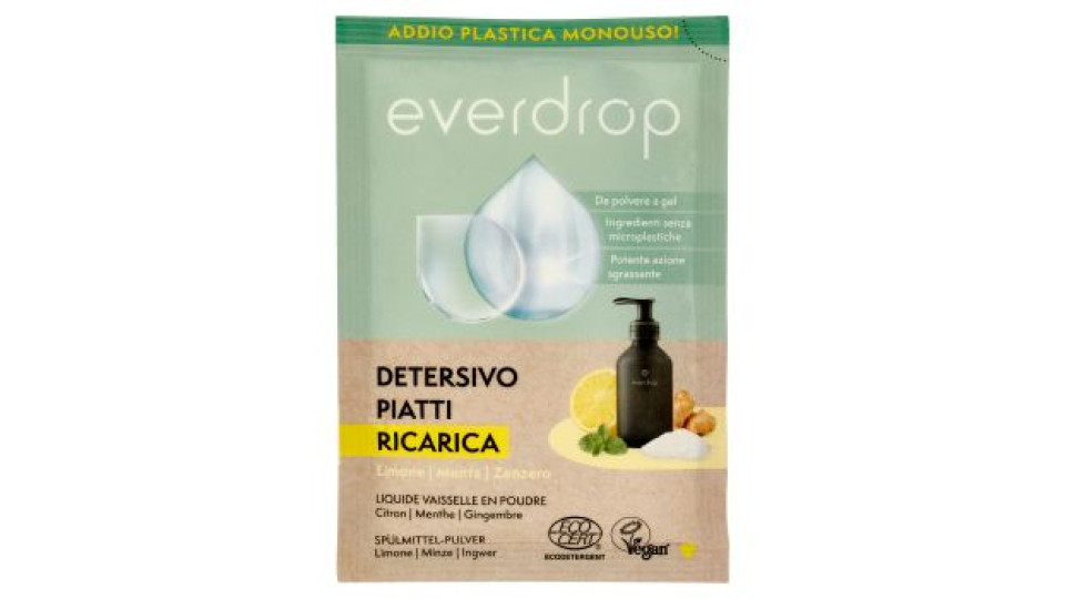 everdrop Detersivo Piatti Ricarica Limone - Menta - Zenzero 25 g